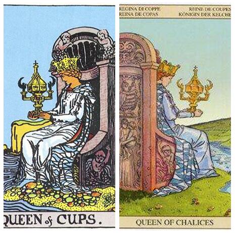 韦特塔罗牌圣杯组圣杯王后queenofcups卡牌的牌面意义分析