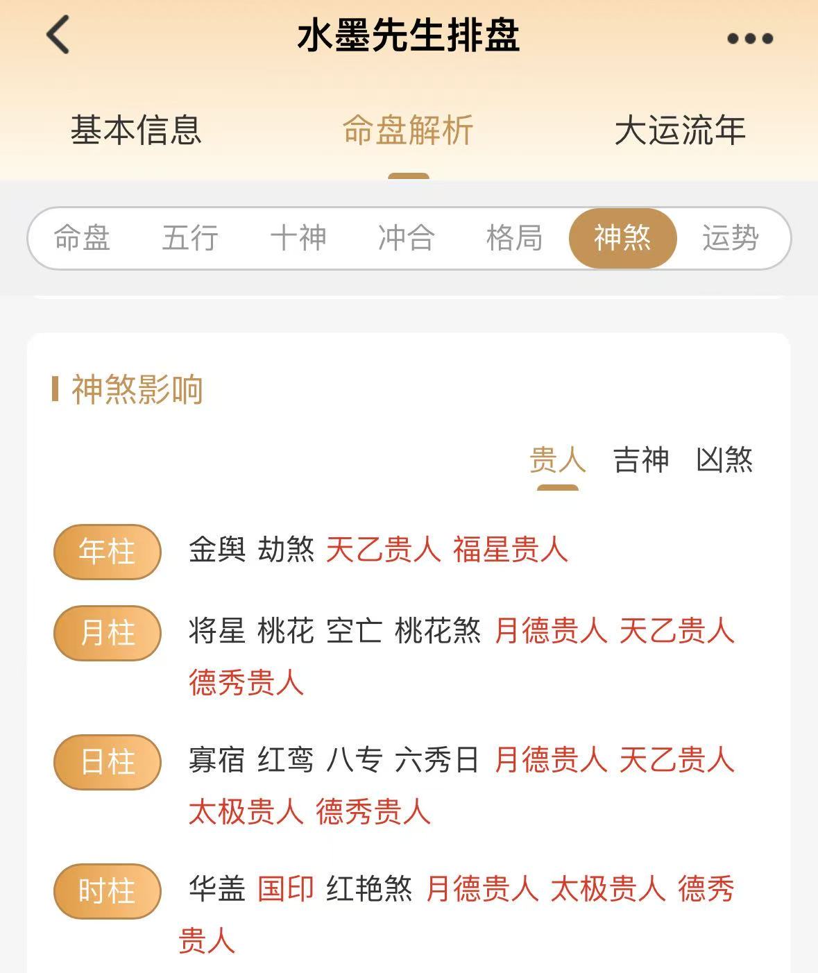 水墨先生APP-八字排盤-神煞